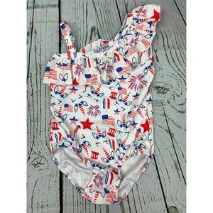 Toddler Girls Unicorn Holiday Swimsuit One Piece Kids Bathing Suit Red White 2t